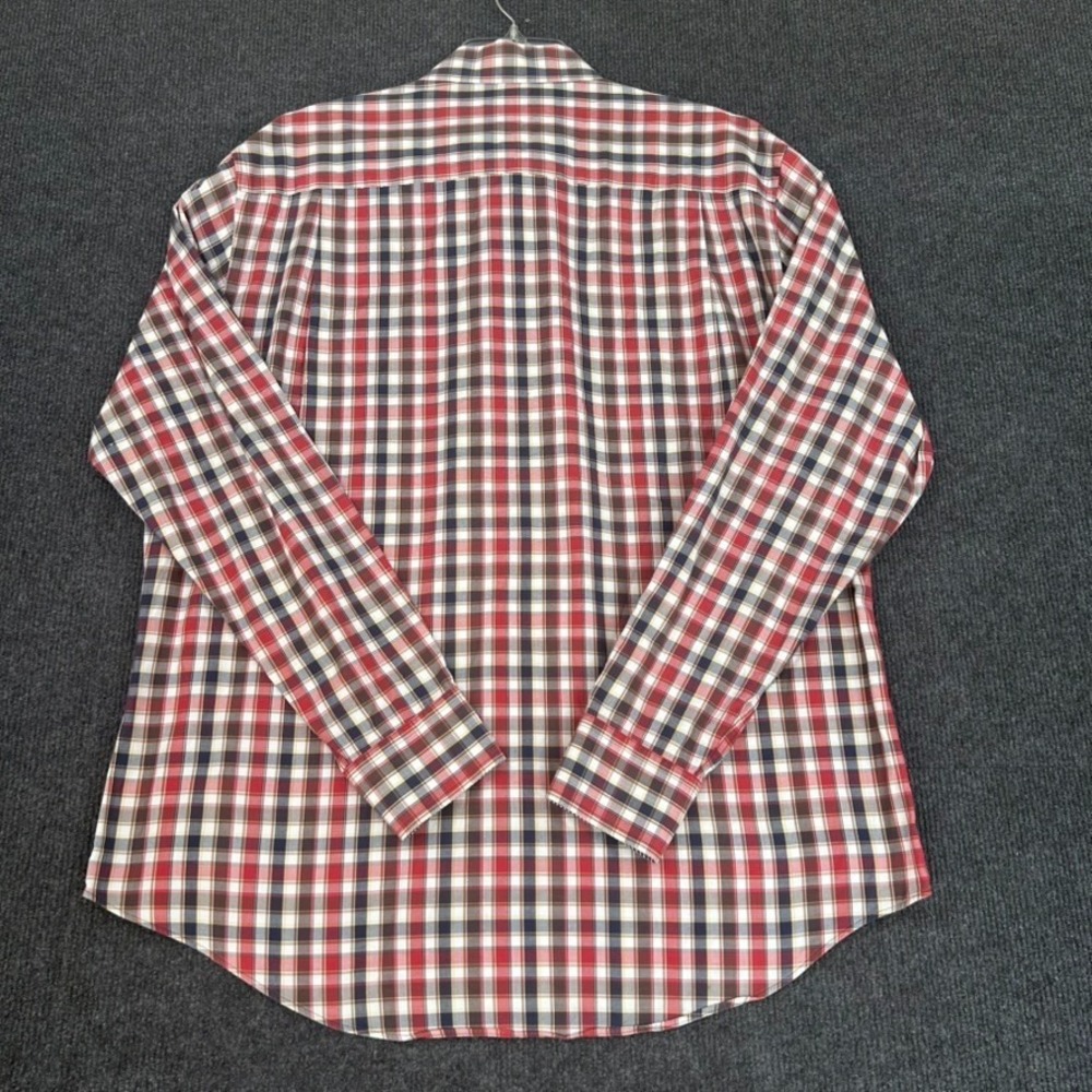Johnston & Murphy Men's Shirt Large Tailored Fit Long Sleeve Button Red Plaid - Picture 10 of 16